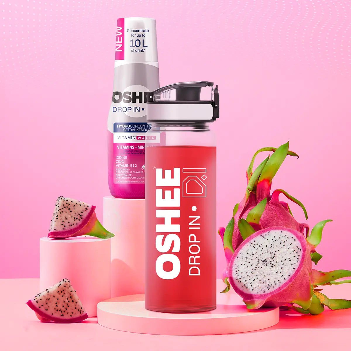 6 x OSHEE DROP IN Beverage Syrup Red Grape Dragon Fruit – Vitamins and Minerals – 500 ml
