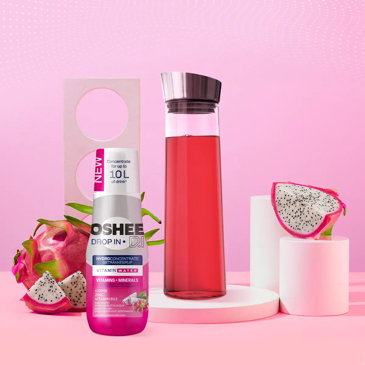 Getränkesirup OSHEE DROP IN Rote Traube-Drachenfrucht – Vitamine und Mineralstoffe – 500 ml