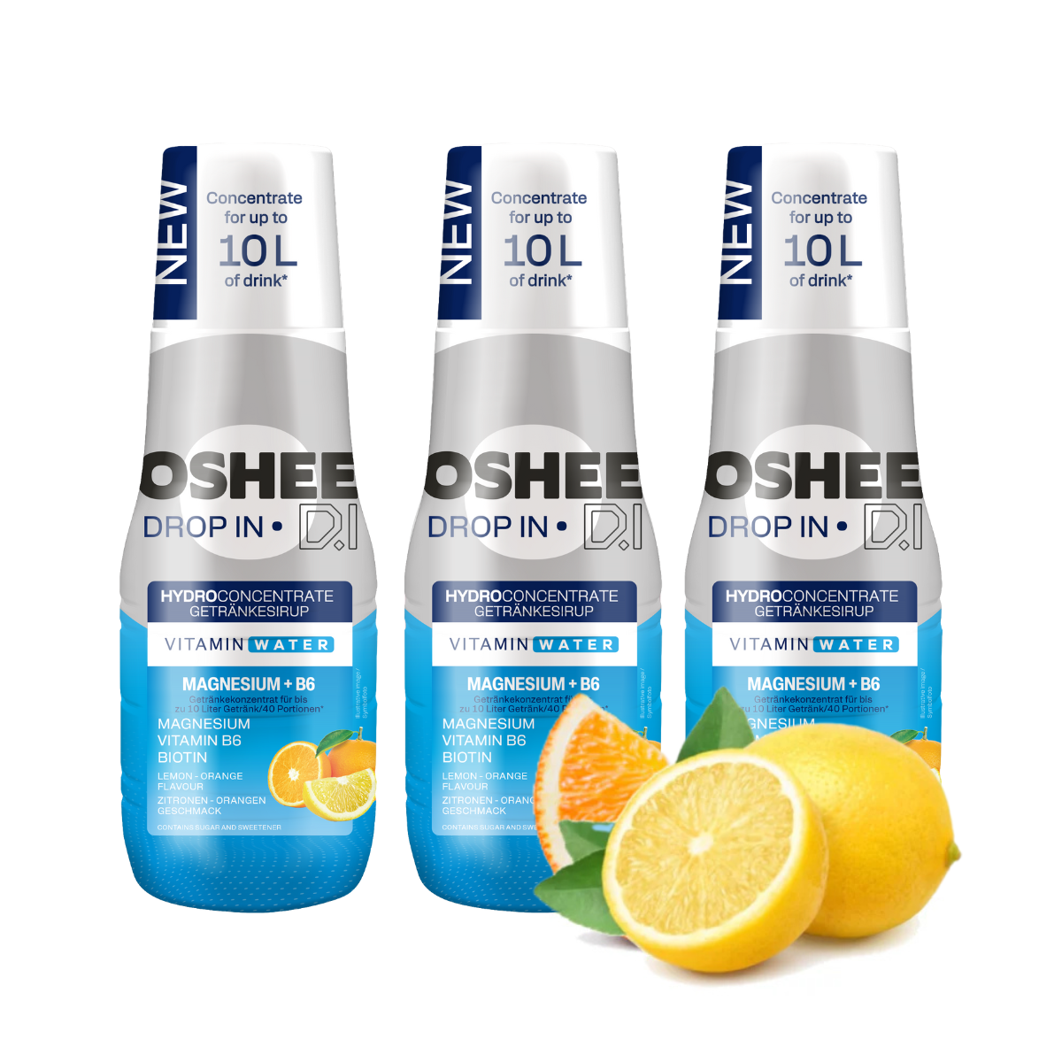3 x Getränkesirup OSHEE DROP IN Zitrone-Orange – Vitamine und Magnesium – 500 ml