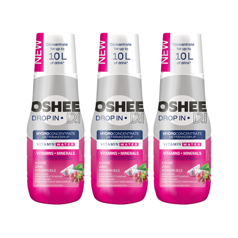 3 x Getränkesirup OSHEE DROP IN Rote Traube-Drachenfrucht – Vitamine und Mineralstoffe – 500 ml